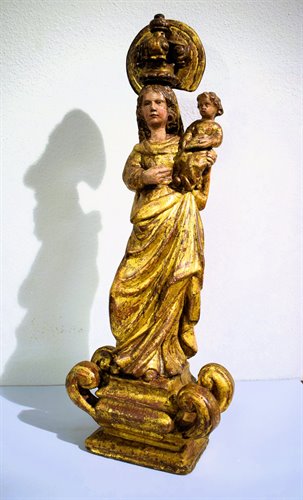 "Madonna col Bambino" Scultura lignea scolpita e dorata 